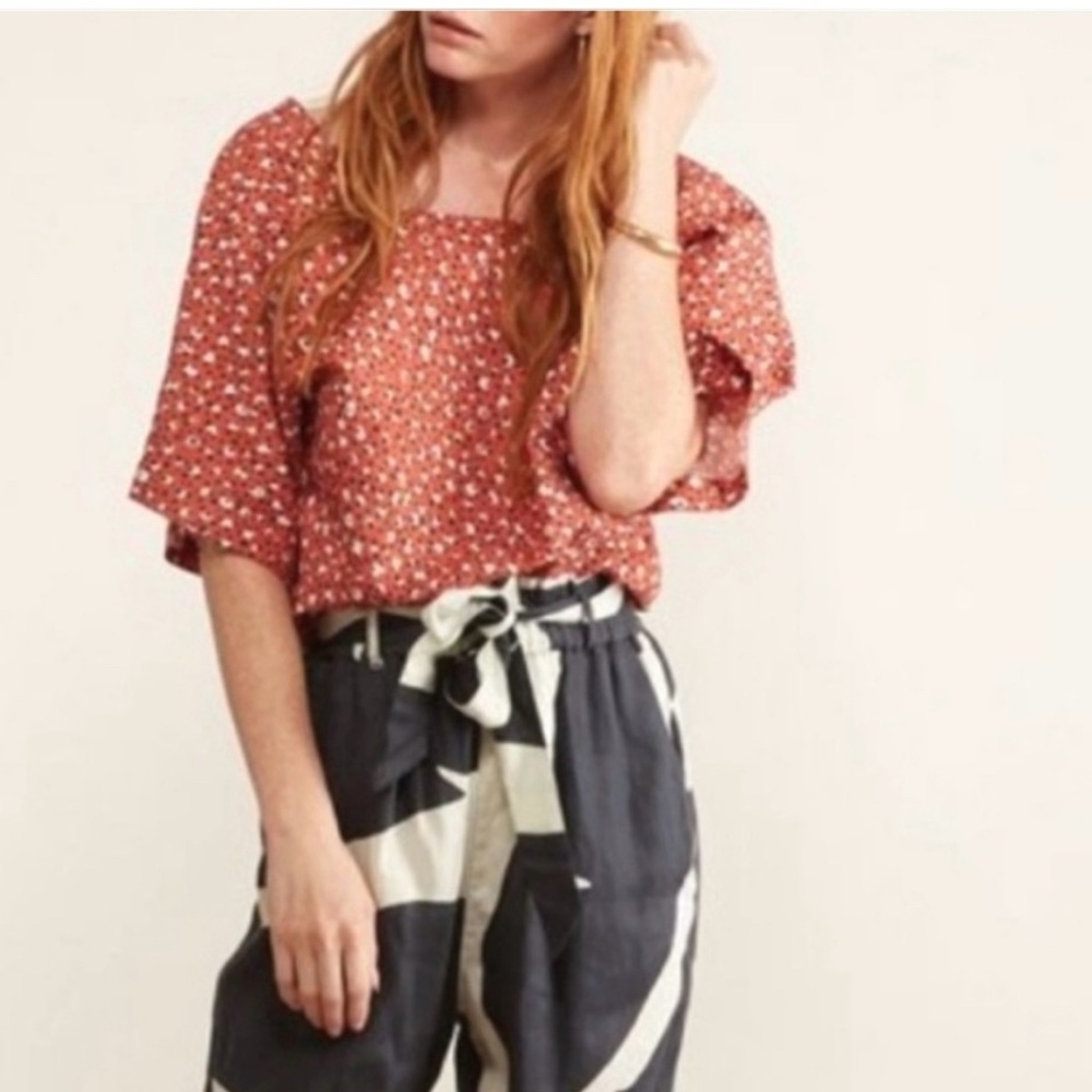 The Odell’s reversible linen blouse with loose boxy fit red orange